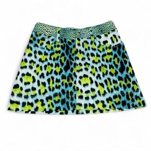 SOLD !! Just Cavalli by Roberto Cavalli Leopard Print Green and Blue Mini Skirt